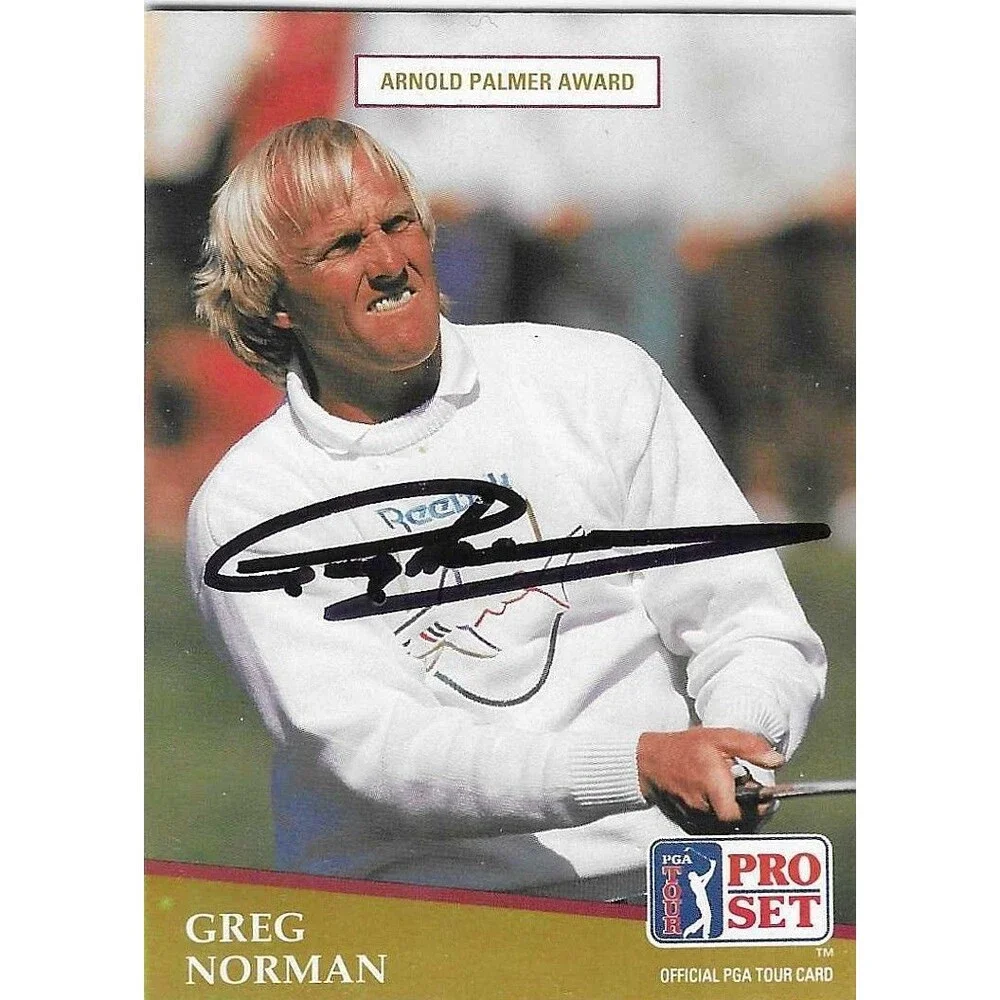 1991 Pro Set Golf Card #282 Palmer Award Greg Norman The Shark Signed